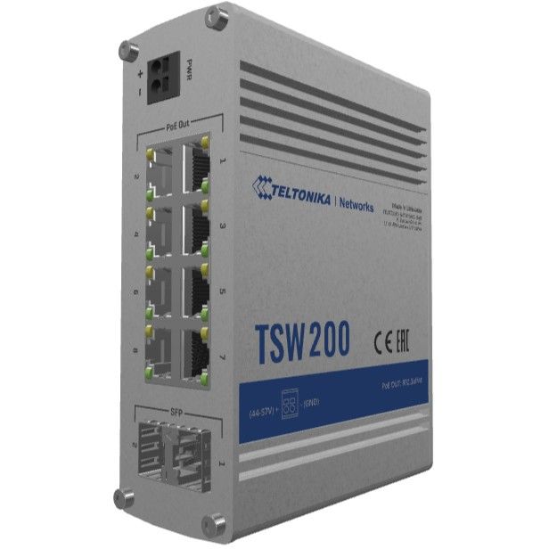 8+2P Teltonika TSW200 Industrial GSwitch 8x PoE+ (240W) 2x SFP